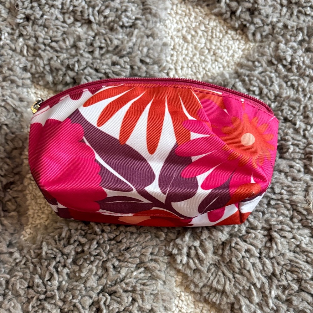 Clinique Red and White Floral Cosmetic Pouch